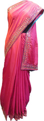 SMSAREE Pink Designer Wedding Partywear Silk Thread Stone Beads & Mirror Hand Embroidery Work Bridal Saree Sari With Blouse Piece E890