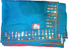 SMSAREE Blue Designer Wedding Partywear Silk Thread Stone Beads & Mirror Hand Embroidery Work Bridal Saree Sari With Blouse Piece E891
