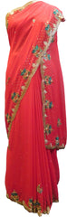SMSAREE Red Designer Wedding Partywear Georgette Thread Cutdana Zari & Stone Hand Embroidery Work Bridal Saree Sari With Blouse Piece E894