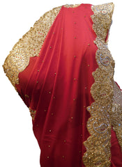 SMSAREE Red Designer Wedding Partywear Crepe (Rangoli) Zari& Stone Hand Embroidery Work Bridal Saree Sari With Blouse Piece E909