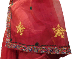 SMSAREE Red Designer Wedding Partywear Supernet (Cotton) Thread Hand Embroidery Work Bridal Saree Sari With Blouse Piece E916