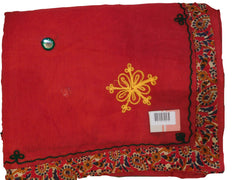SMSAREE Red Designer Wedding Partywear Supernet (Cotton) Thread Hand Embroidery Work Bridal Saree Sari With Blouse Piece E916