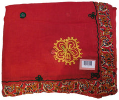SMSAREE Red Designer Wedding Partywear Supernet (Cotton) Thread Hand Embroidery Work Bridal Saree Sari With Blouse Piece E932