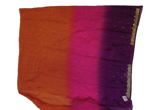 SMSAREE Orange Pink & Wine Designer Wedding Partywear Crepe (Jackard) Thread Cutdana Zari & Stone Hand Embroidery Work Bridal Saree Sari With Blouse Piece E935