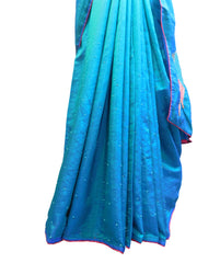 SMSAREE Turquoise Designer Wedding Partywear Silk Thread Pearl & Stone Hand Embroidery Work Bridal Saree Sari With Blouse Piece E941