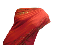 SMSAREE Pink Designer Wedding Partywear Georgette Thread Beads & Stone Hand Embroidery Work Bridal Saree Sari With Blouse Piece E943