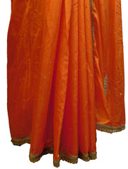 SMSAREE ORANGE Designer Wedding Partywear Silk Sequence Beads Zari & Stone Hand Embroidery Work Bridal Saree Sari With Blouse Piece E944
