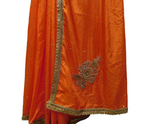 SMSAREE ORANGE Designer Wedding Partywear Silk Sequence Beads Zari & Stone Hand Embroidery Work Bridal Saree Sari With Blouse Piece E944