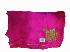 SMSAREE Pink Designer Wedding Partywear Crepe (Rangoli) Thread Beads & Stone Hand Embroidery Work Bridal Saree Sari With Blouse Piece E948
