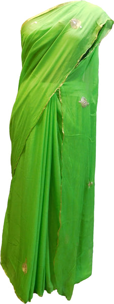 SMSAREE Green Designer Wedding Partywear Chiffon ZariBullion Pearl Gota & Stone Hand Embroidery Work Bridal Saree Sari With Blouse Piece E950