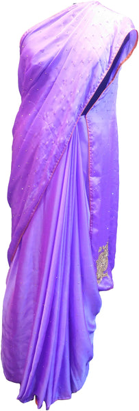 SMSAREE Lavender Designer Wedding Partywear Silk Thread Beads & Stone Hand Embroidery Work Bridal Saree Sari With Blouse Piece E957