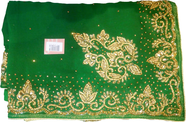 SMSAREE Green Designer Wedding Partywear Georgette Thread Cutdana & Stone Hand Embroidery Work Bridal Saree Sari With Blouse Piece E963