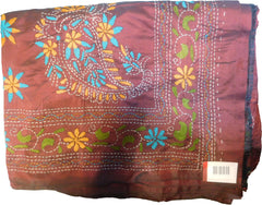 SMSAREE Brown Designer Wedding Partywear Silk Thread Hand Embroidery Work Bridal Saree Sari With Blouse Piece F011