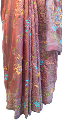 SMSAREE Brown Designer Wedding Partywear Silk Thread Hand Embroidery Work Bridal Saree Sari With Blouse Piece F011