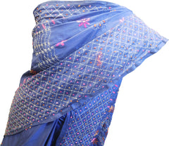SMSAREE Blue Designer Wedding Partywear Silk Thread Hand Embroidery Work Bridal Saree Sari With Blouse Piece F012