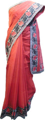 SMSAREE Pink Designer Wedding Partywear Supernet (Cotton) Thread Hand Embroidery Work Bridal Saree Sari With Blouse Piece F015
