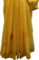SMSAREE Yellow Designer Wedding Partywear Supernet (Cotton) Thread Hand Embroidery Work Bridal Saree Sari With Blouse Piece F016