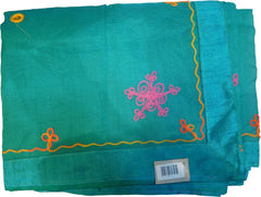 SMSAREE Turquoise Designer Wedding Partywear Supernet (Cotton) Thread Hand Embroidery Work Bridal Saree Sari With Blouse Piece F017
