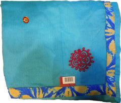 SMSAREE Blue Designer Wedding Partywear Supernet (Cotton) Thread Hand Embroidery Work Bridal Saree Sari With Blouse Piece F018