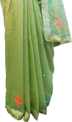 SMSAREE Green Designer Wedding Partywear Supernet (Cotton) Thread Hand Embroidery Work Bridal Saree Sari With Blouse Piece F022