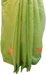 SMSAREE Green Designer Wedding Partywear Supernet (Cotton) Thread Hand Embroidery Work Bridal Saree Sari With Blouse Piece F025