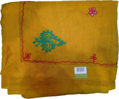 SMSAREE Yellow Designer Wedding Partywear Supernet (Cotton) Thread Hand Embroidery Work Bridal Saree Sari With Blouse Piece F026