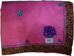 SMSAREE Pink Designer Wedding Partywear Supernet (Cotton) Thread Hand Embroidery Work Bridal Saree Sari With Blouse Piece F032