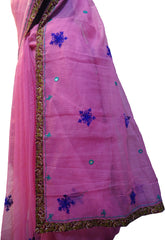 SMSAREE Pink Designer Wedding Partywear Supernet (Cotton) Thread Hand Embroidery Work Bridal Saree Sari With Blouse Piece F035