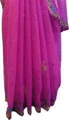 SMSAREE Pink Designer Wedding Partywear Supernet (Cotton) Thread Hand Embroidery Work Bridal Saree Sari With Blouse Piece F038