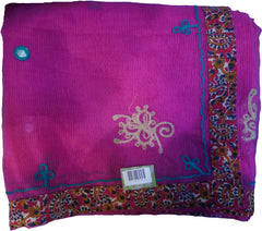 SMSAREE Pink Designer Wedding Partywear Supernet (Cotton) Thread Hand Embroidery Work Bridal Saree Sari With Blouse Piece F038