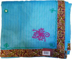 SMSAREE Blue Designer Wedding Partywear Supernet (Cotton) Thread Hand Embroidery Work Bridal Saree Sari With Blouse Piece F042