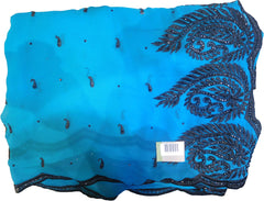 SMSAREE Blue Designer Wedding Partywear Georgette Thread & Stone Hand Embroidery Work Bridal Saree Sari With Blouse Piece F044