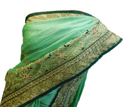 SMSAREE Green Designer Wedding Partywear Crepe (Rangoli) Zari & Thread Hand Embroidery Work Bridal Saree Sari With Blouse Piece F050