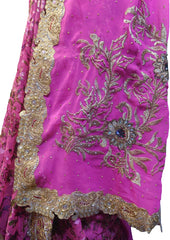 SMSAREE Pink Designer Wedding Partywear Georgette & Brasso Cutdana Zari & Stone Hand Embroidery Work Bridal Saree Sari With Blouse Piece F056