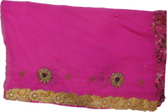 SMSAREE Pink Designer Wedding Partywear Georgette & Brasso Cutdana Zari & Stone Hand Embroidery Work Bridal Saree Sari With Blouse Piece F056