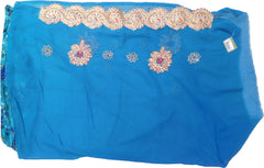 SMSAREE Blue Designer Wedding Partywear Georgette & Brasso Cutdana Zari & Stone Hand Embroidery Work Bridal Saree Sari With Blouse Piece F057