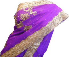 SMSAREE Purple Designer Wedding Partywear Georgette & Brasso Cutdana Zari & Stone Hand Embroidery Work Bridal Saree Sari With Blouse Piece F061