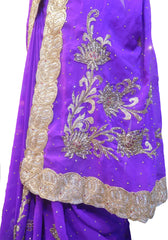 SMSAREE Purple Designer Wedding Partywear Georgette & Brasso Cutdana Zari & Stone Hand Embroidery Work Bridal Saree Sari With Blouse Piece F061