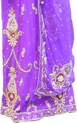 SMSAREE Purple Designer Wedding Partywear Georgette Cutdana Zari Beads & Stone Hand Embroidery Work Bridal Lahenga Dupatta Ghaghra Choli Bari Ki Til With Blouse Piece F062