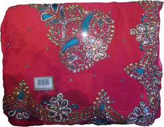 SMSAREE Pink Designer Wedding Partywear Crepe (Chinon) Cutdana Thread & Stone Hand Embroidery Work Bridal Saree Sari With Blouse Piece F067