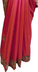 SMSAREE Pink Designer Wedding Partywear Silk Cutdana Mirror & Stone Hand Embroidery Work Bridal Saree Sari With Blouse Piece F070