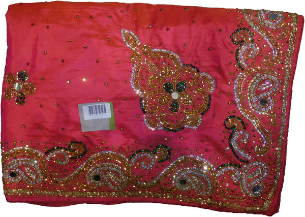 SMSAREE Pink Designer Wedding Partywear Silk Cutdana Mirror & Stone Hand Embroidery Work Bridal Saree Sari With Blouse Piece F070