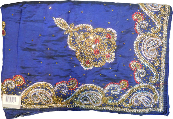 SMSAREE Blue Designer Wedding Partywear Silk Cutdana Mirror & Stone Hand Embroidery Work Bridal Saree Sari With Blouse Piece F073