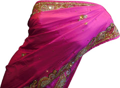 SMSAREE Pink Designer Wedding Partywear Silk Cutdana Mirror & Stone Hand Embroidery Work Bridal Saree Sari With Blouse Piece F074