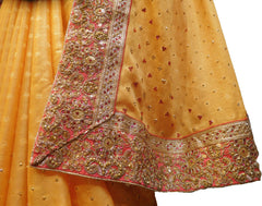 SMSAREE Yellow Designer Wedding Partywear Georgette Stone Zari & Sequnece Hand Embroidery Work Bridal Saree Sari With Blouse Piece F079