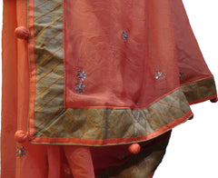 SMSAREE Peach Designer Wedding Partywear Chiffon Gota Bullion & Pearl Hand Embroidery Work Bridal Saree Sari With Blouse Piece F083