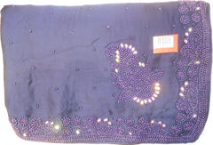 SMSAREE Purple Designer Wedding Partywear Satin Silk Stone Beads & Pearl Hand Embroidery Work Bridal Saree Sari With Blouse Piece F085