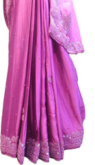 SMSAREE Magenta Pink Designer Wedding Partywear Satin Silk Stone Beads & Pearl Hand Embroidery Work Bridal Saree Sari With Blouse Piece F086