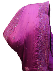 SMSAREE Magenta Pink Designer Wedding Partywear Satin Silk Stone Beads & Pearl Hand Embroidery Work Bridal Saree Sari With Blouse Piece F086