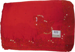 SMSAREE Red Designer Wedding Partywear Satin Silk Stone Beads & Pearl Hand Embroidery Work Bridal Saree Sari With Blouse Piece F087